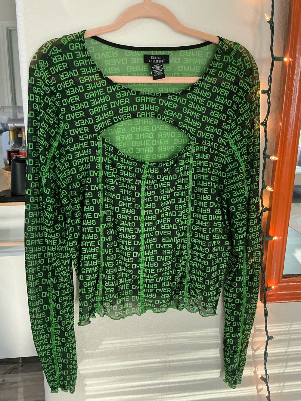 Sheer Green GAME OVER Mesh Long-Sleeve Top by Socialite